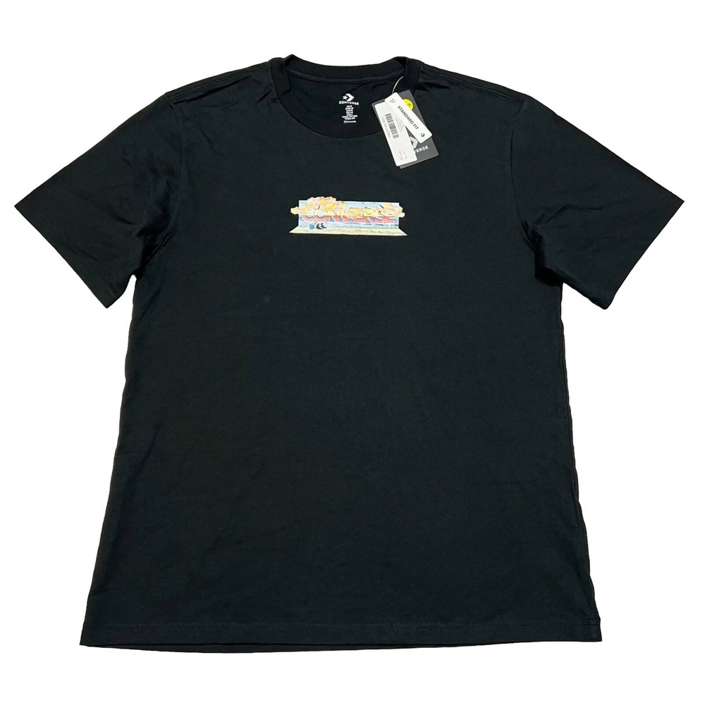Converse Men’s T-Shirt Black Graphic Black Crew Neck Short Sleeve Tee Medium NWT