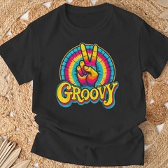 Vintage 70s Tie Dye T-Shirt Groovy Hippie Peace Sign Festival Costume Tee S-5XL
