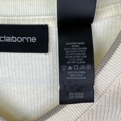 Claiborne Mens Size Large Cream with Brown Trim V-Neck Ribbed Short Sleeve Shirt