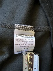 Omni-Wool Base Layer Shirt Men’s XL Black Wool Blend Crew Neck Long Sleeve