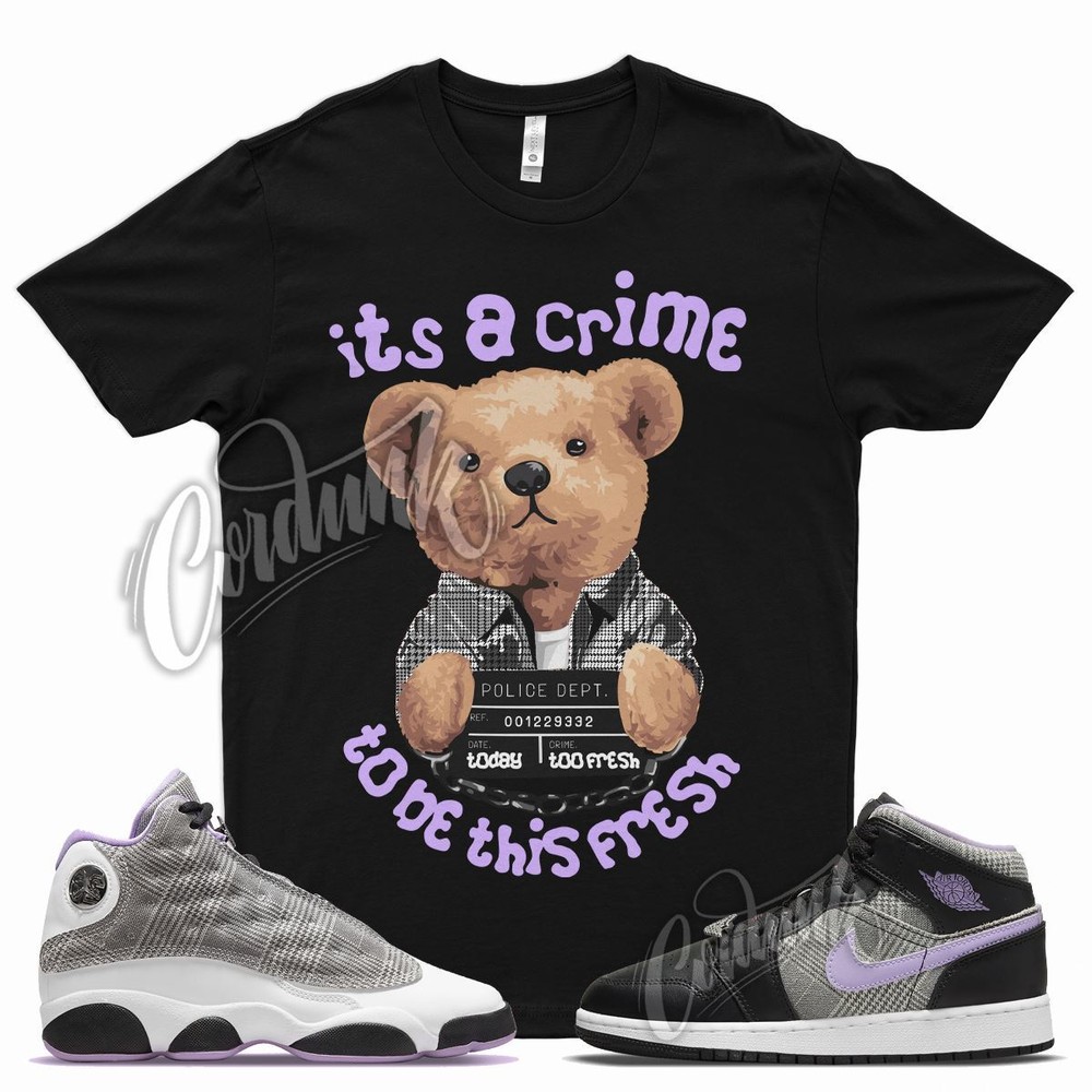CRIME T Shirt for J1 1 Mid SE GS Houndstooth Lilac Silver Plaid Violet 13