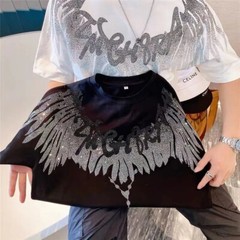 Fashion Men Trend Wings Drills Rhinestone Diamond Summer Luxury Cotton T-Shirt