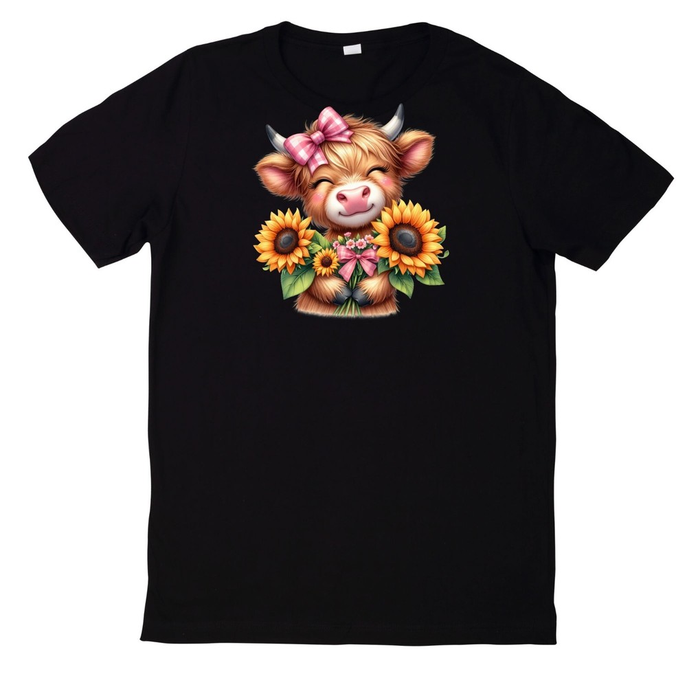 Highland Cow Sunflower Print Cotton T-Shirt