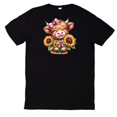 Highland Cow Sunflower Print Cotton T-Shirt