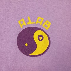 ALAB Shark on a Skateboard Purple Tee T-Shirt Size L Short Sleeve Distressed
