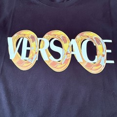 Versace 1013302 Maxi Chain Black Cotton Men’s logo-print T-shirt, Size Small