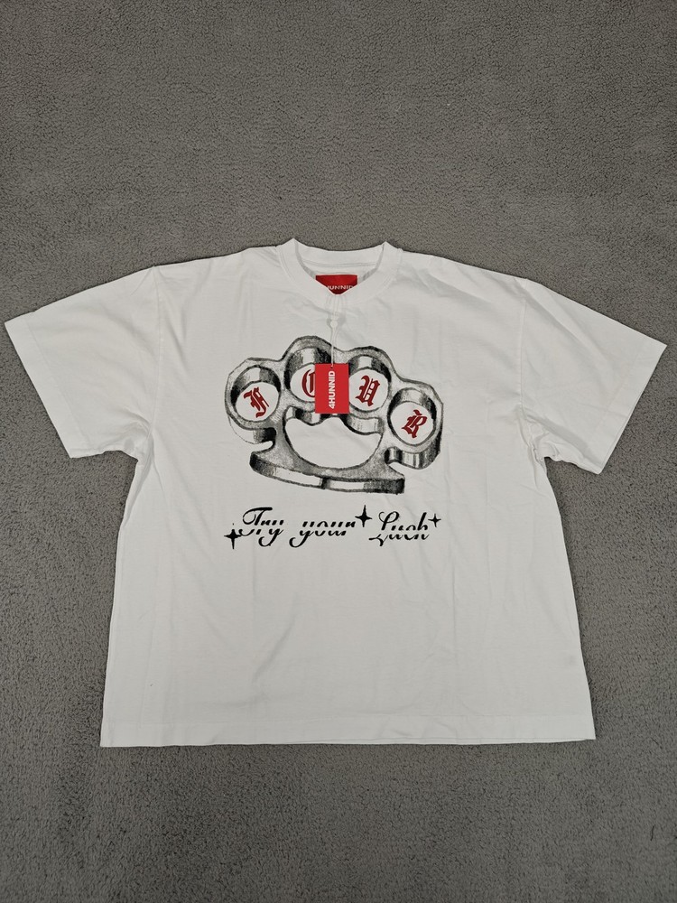 4Hunnid Shirt Mens Medium White Try Your Luck Brass Knuckles Graphic Tee New