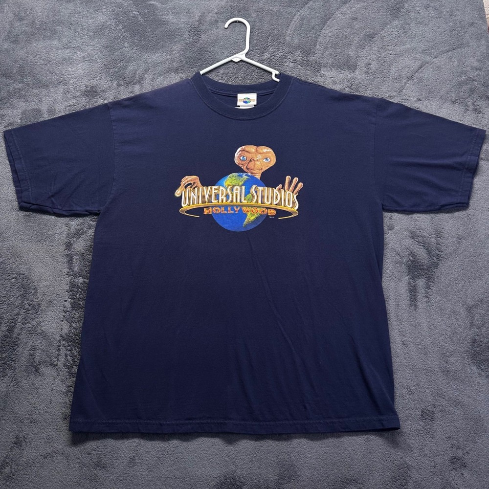 Vintage Universal Studios Hollywood ET Movie Graphic Tee Navy Blue Mens XL