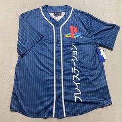PlayStation Katakana Kanji Baseball Jersey Official License Navy Pinstripe XL