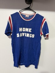 1960s Home Savings Blue Distressed Durene Ringer Jersey T-Shirt Flaws M