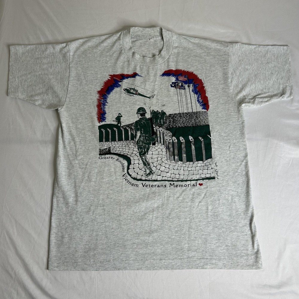 Vintage Vietnam Veterans Shirt Mens Large Heather Gray Greater Rochester 90s