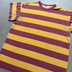 Vintage 80s Two Tone Striped T Shirt XL Burgundy Yellow Preppy Basic Casual USA
