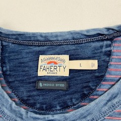 Faherty Shirt Mens L Blue Indigo Dyed Red Striped Organic Cotton Pocket T Casual