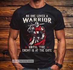 Crusader Warrior T-Shirt Medieval Knight Red Cloak Cross Shield Battle Ready Tee