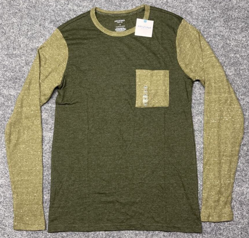 Arizona T-Shirt Mens M Green Long Sleeve Pocket Crew Neck Polycotton New