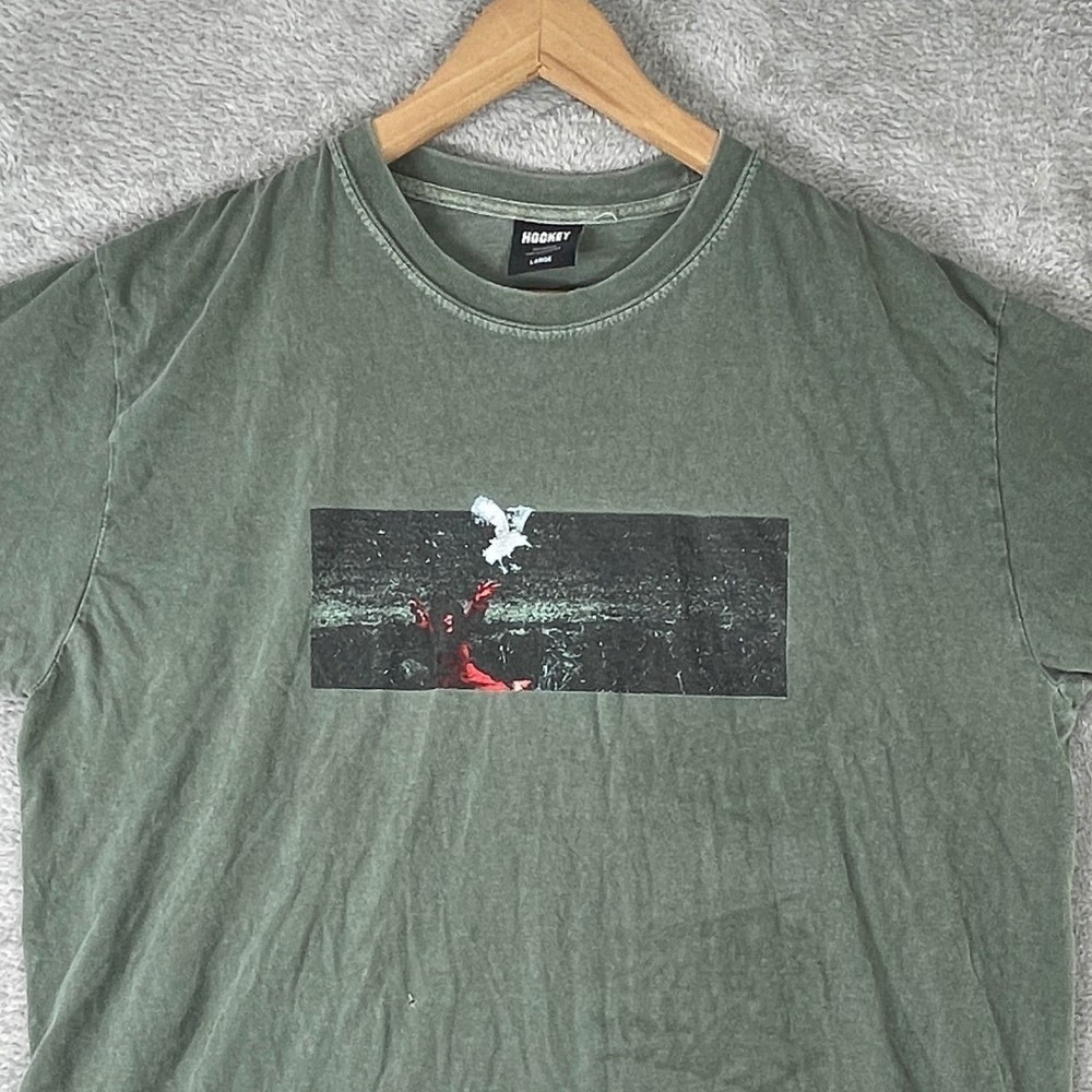 Hockey Skateboards Shirt Mens Large Green Y2K Box Logo Graphic Tee