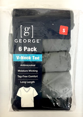 6-Pack, Assorted V-Neck T-Shirts, Antimicrobial, Long Length, Tag Free, S New ✔️