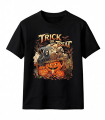 Retro Trick or Treat Halloween T Shirt Spooky Season Vintage Graphic Tee Family