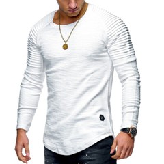 Mens Muscle T Shirt Slim Fit Top Gym Crew Neck Long Sleeve Plain Tee Shirt UK