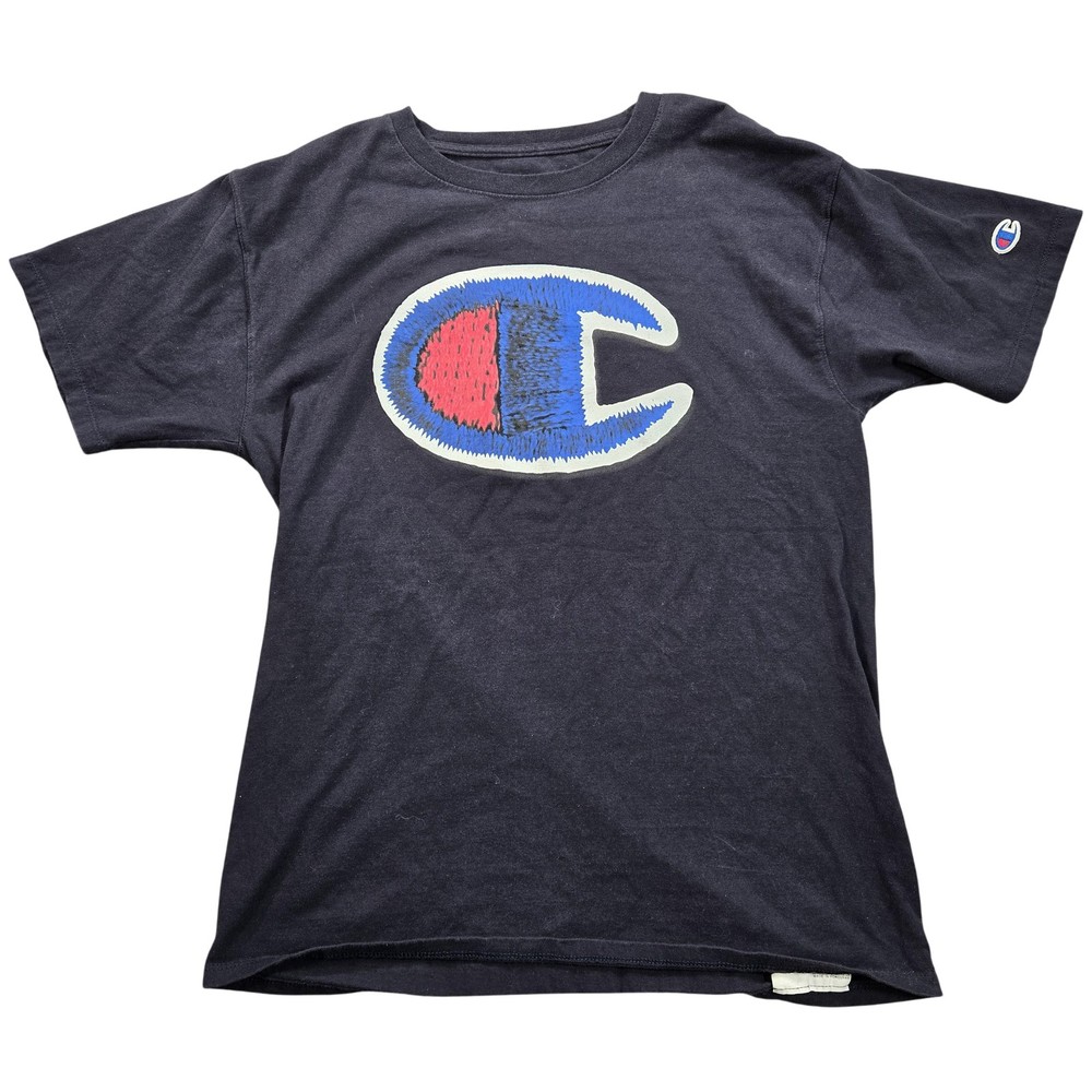 Champion Shirt Mens Medium Navy Blue Big C Logo Graphic Tee Short Sleeve Cotton