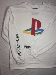 Forever 21 PlayStation Logo Graphic Print Long Sleeve Crew Neck T-Shirt M White