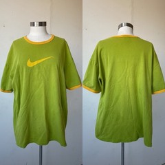 Vtg 90s Y2K Lemon + Lime NIKE Ringer Swoosh T-Shirt / Size XL Cotton Logo Sport