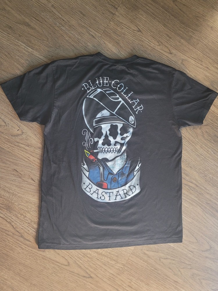 TROLL CO. men’s black t-shirt SIZE: L “blue collar bastard” graphic on the back