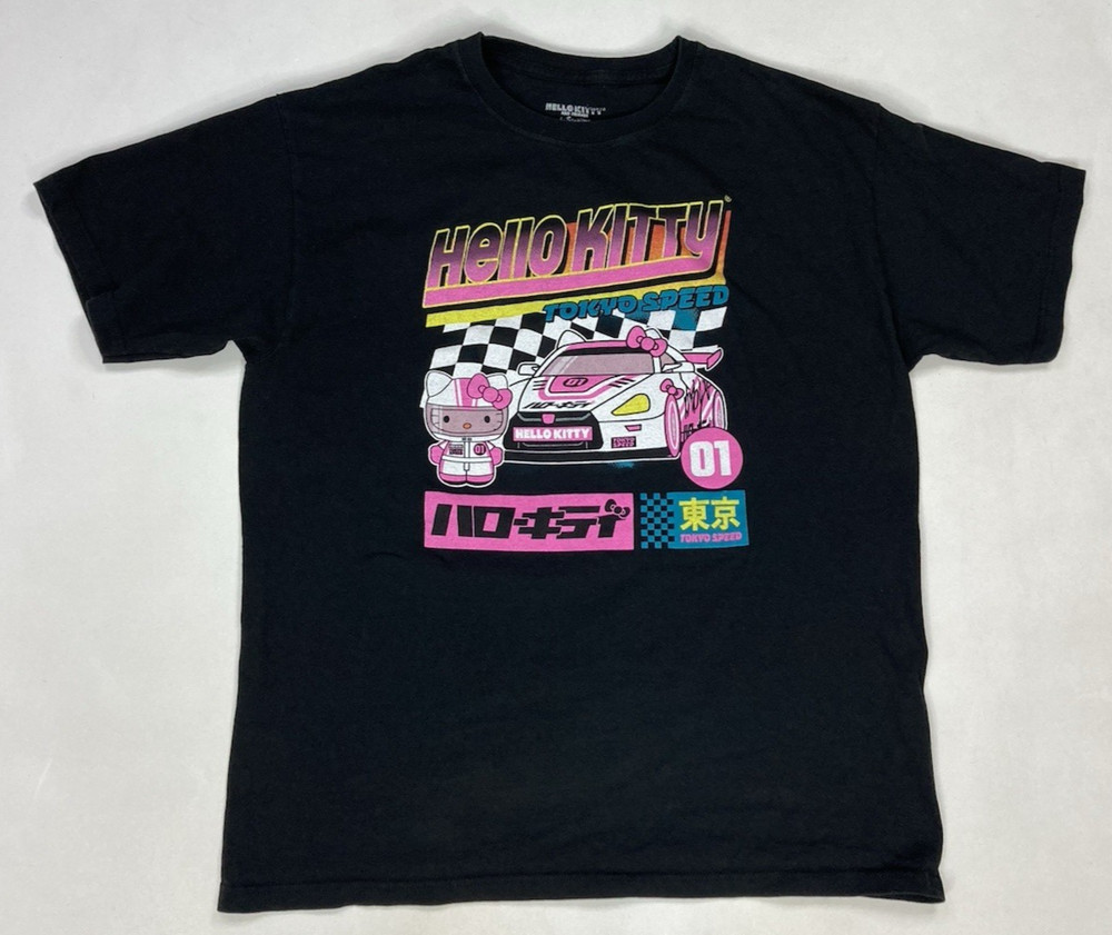 Hello Kitty Racing Car Tokyo Speed Graphic T-shirt Men Large Black Short Sleeve