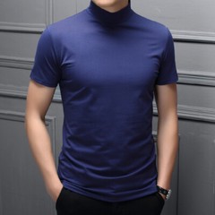 Mens High Neck T Shirt Stretch Turtle Casual Short Sleeve Slim Top