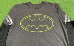 Batman T Shirt Mens Large DC Comics Superhero Raglan LongSleeve Bat Signal Y2K
