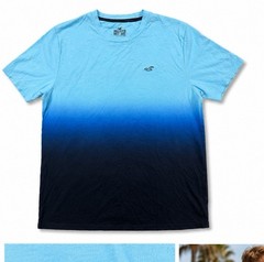 Hollister XL Blue Ombre T Shirt Gradient Fade Logo Short Sleeve Crew Neck Cotton
