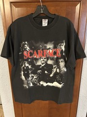 Vintage 80s Scarface Movie Promo T-Shirt Large Black w Red Puffy Spumoni Letters