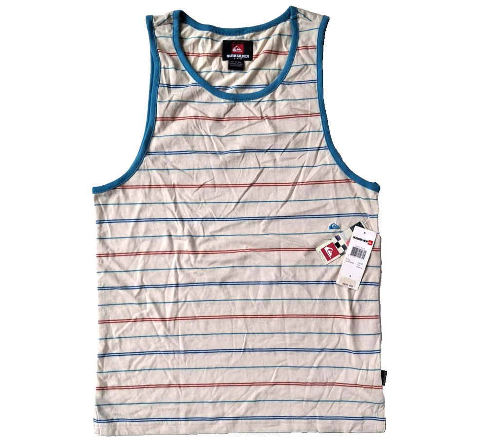 Quiksilver Mens Tank Top Small Stiped Logo Retail $29.50 Casual NWT