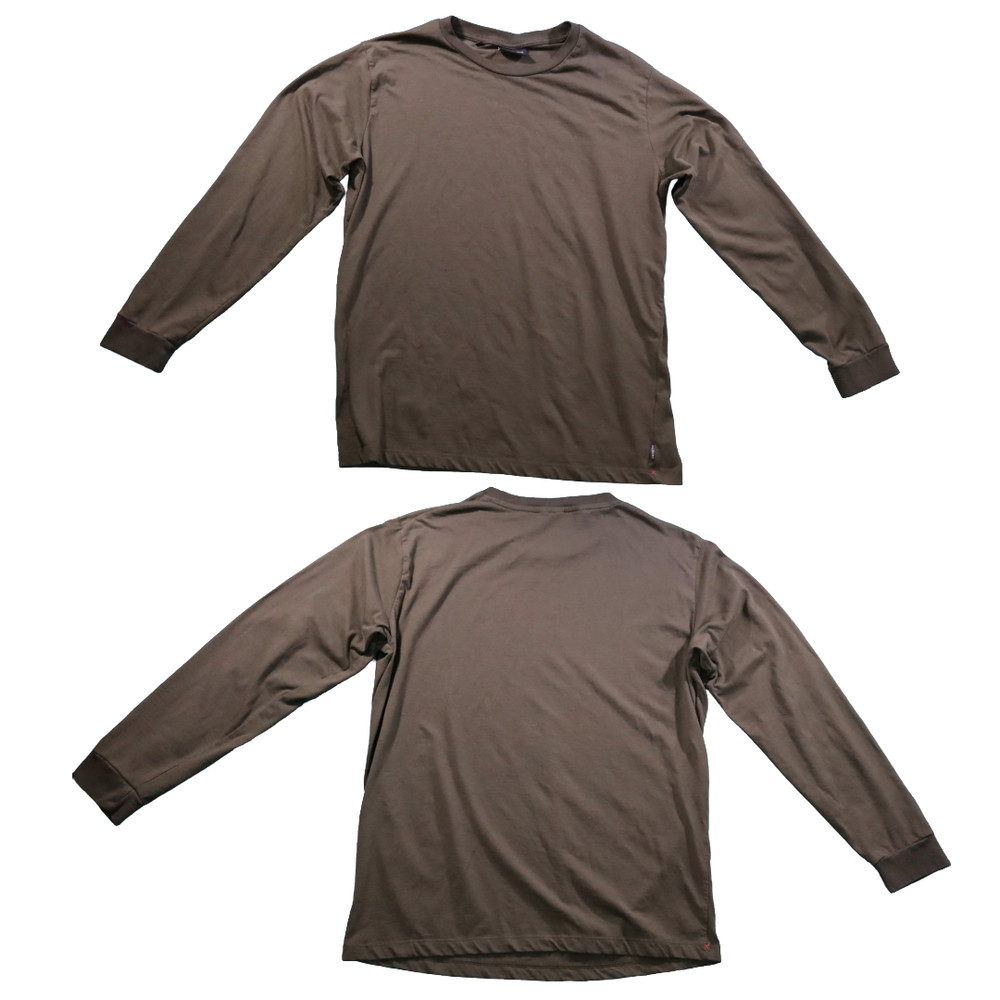 JACHS New York Mens Long Sleeve Crew Neck Shirt Large Olive Green Brown Casual