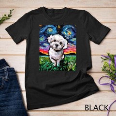 Maltipoo Starry Night White Maltese Poodle Dog Art by Aja T-Shirt Unisex T-shirt