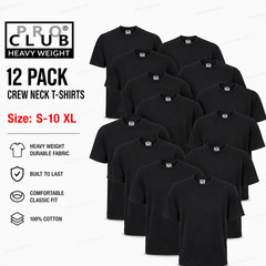 12 PACK PROCLUB PRO CLUB MENS HEAVYWEIGHT BLACK SHORT SLEEVE T SHIRTS COTTON TEE