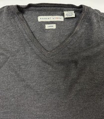 Vintage 90s V-Neck Shirt Men Large Minimal Gray Heavy Rayon Blend Robert Stock