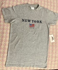 Man Boys NewYork NYC US Flag Embroidery Gray T-Shirt Cotton Size XS S M L XL 2XL
