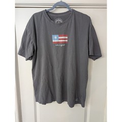 Life is Good Mens Large Gray Flag Graphic Short Sleeve Cotton Crusher T-Shirt