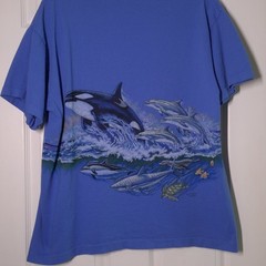 VINTAGE Sea World: Aurora, Ohio USED Shirt (L, Blue, Wrap Around, Single Stitch)