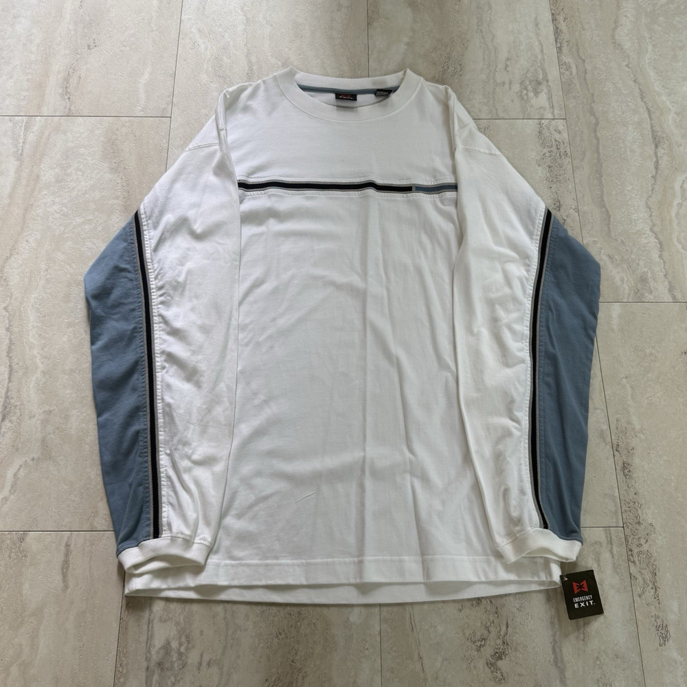 NWT Emergency Exit Men’s M White/Blue/Black Colorblock Logo Cotton Long Sleeve