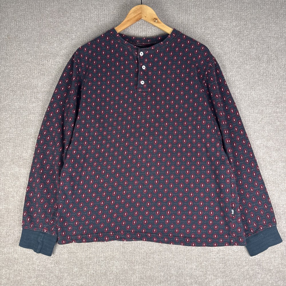 Stussy Henley T Shirt Mens Sz Medium M Gray Long Sleeve Skater Geometric Pattern
