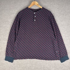 Stussy Henley T Shirt Mens Sz Medium M Gray Long Sleeve Skater Geometric Pattern
