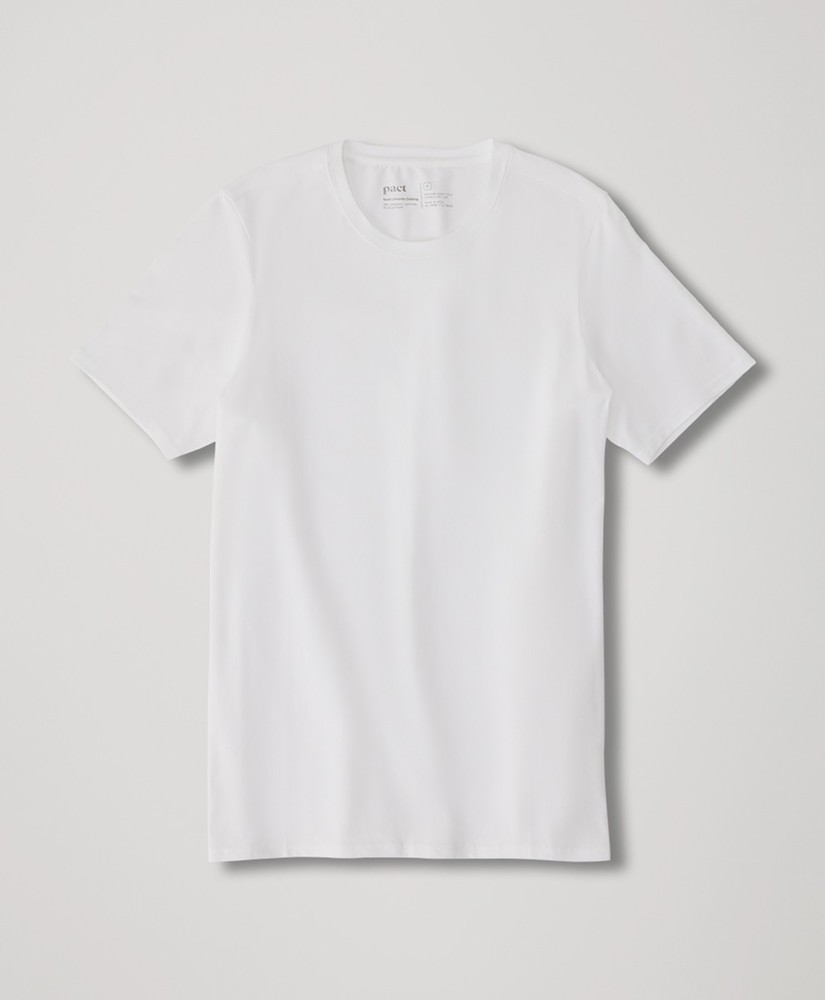 Pact Men’s Large White Cool Stretch Crew Undershirt Comfortable Soft Fit