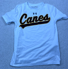 CANES BASEBALL Under Armour T Shirt Fan Gear Loose Black White Yellow
