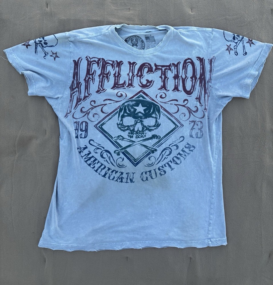 Vintage Affliction American Customs grey Skull Graphic Y2K Tee Men’s M