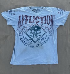 Vintage Affliction American Customs grey Skull Graphic Y2K Tee Men’s M