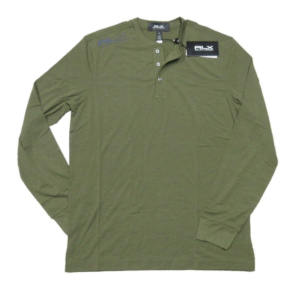 RLX Ralph Lauren Men’s Green Classic-Fit Performance Stretch L/S Henley Shirt
