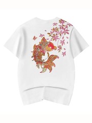 Niepce Men’s Floral Koi Fish Embroidery Tee Japanese Streetwear T-Shirt