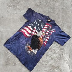 Vintage The Mountain Bald Eagle Shirt Mens M American Flag Blue Tie Dye USA